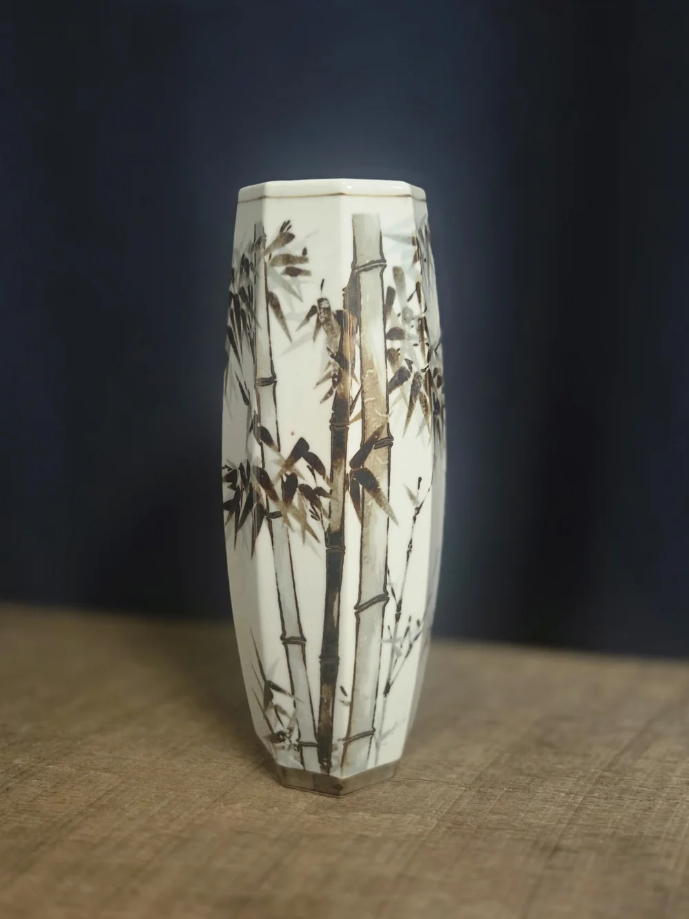 Vintage Japanese octagonal porcelain vase / Signed Bottom ~ Bin R